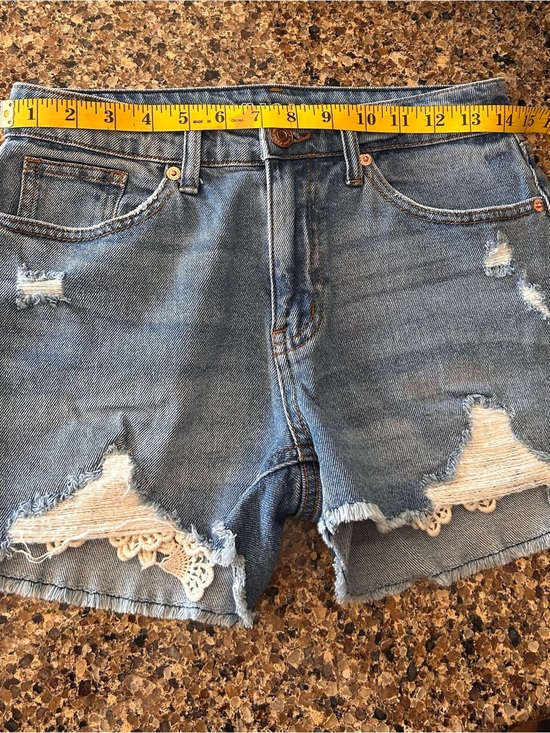 wild fable Pants - wild fable Light Blue Distressed Denim Shorts with Lace Trim